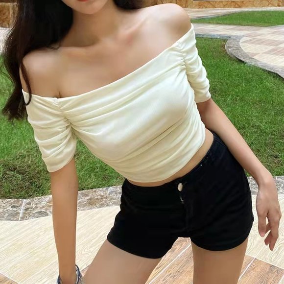 Other - Sexy off-the-shoulder slimming mesh short sleeve T-shirt for women